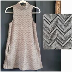Free People Chevron Gray Mock Neck A-line Shift Mini Business Causal Dress XS‎